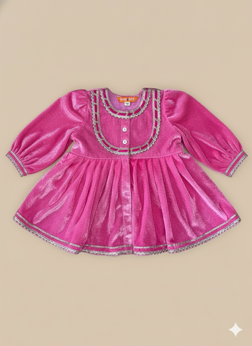 BownBee Winter Velvet Ethnic Suit Set For Infant Girls - Pink