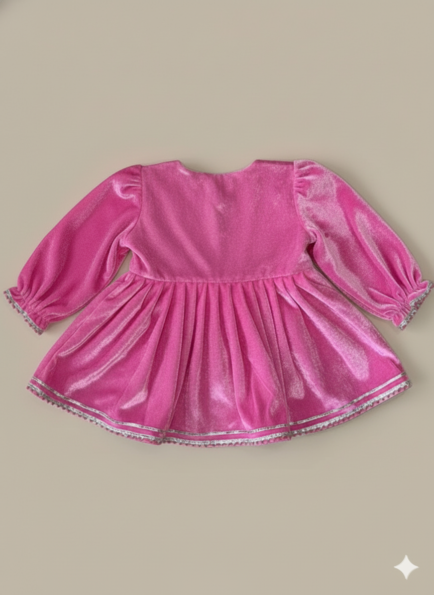 BownBee Winter Velvet Ethnic Suit Set For Infant Girls - Pink