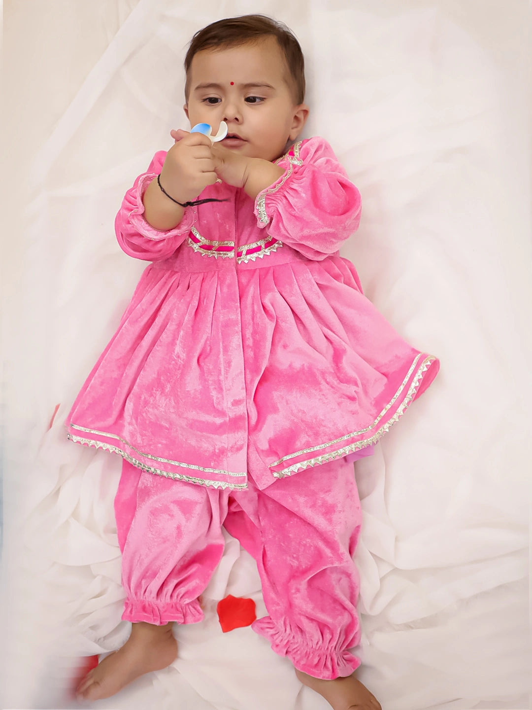 BownBee Winter Velvet Ethnic Suit Set For Infant Girls