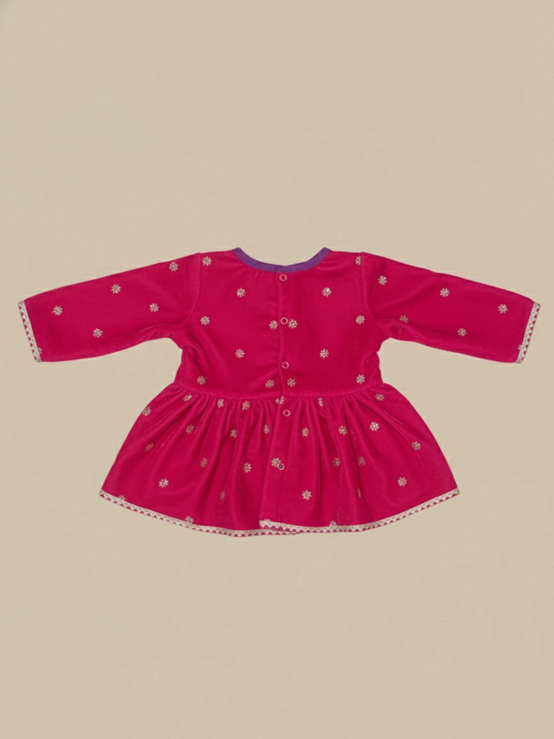 BownBee Winter Velvet Angrakha Suit Set For Infant Girls - Pink