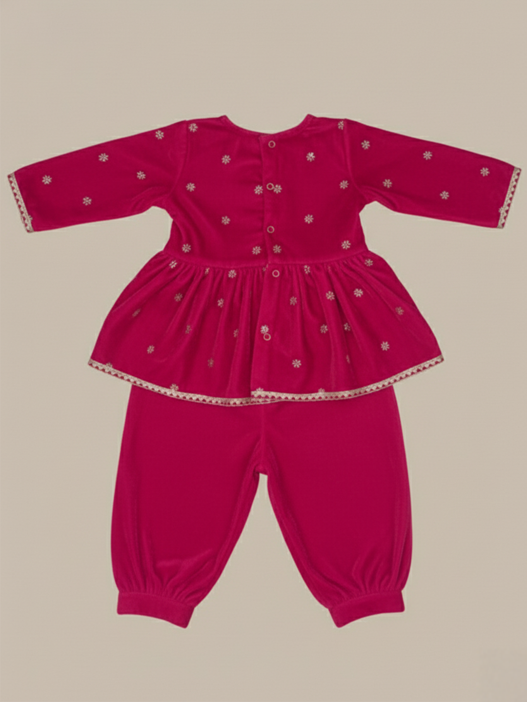 BownBee Winter Velvet Angrakha Suit Set For Infant Girls - Purple