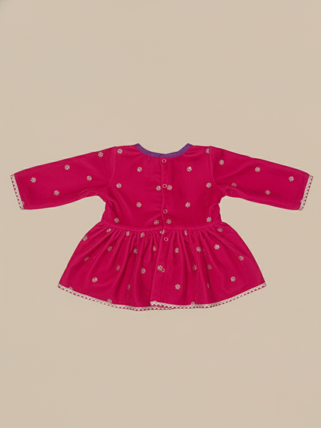 BownBee Winter Velvet Angrakha Suit Set For Infant Girls - Purple