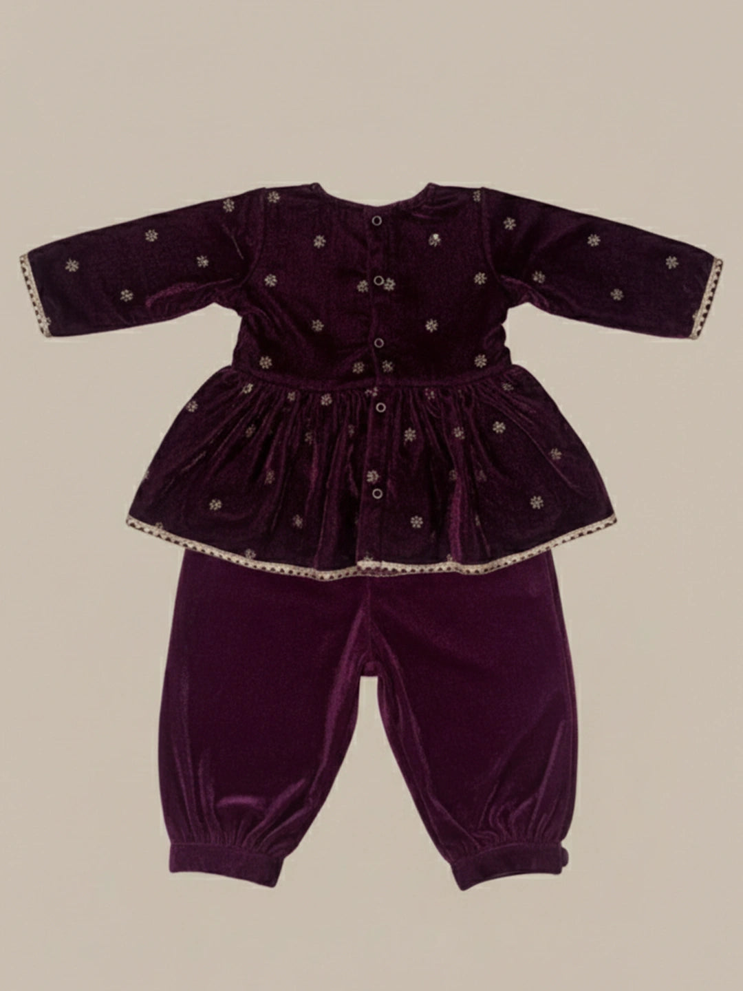 BownBee Winter Velvet Angrakha Suit Set For Infant Girls - Pink