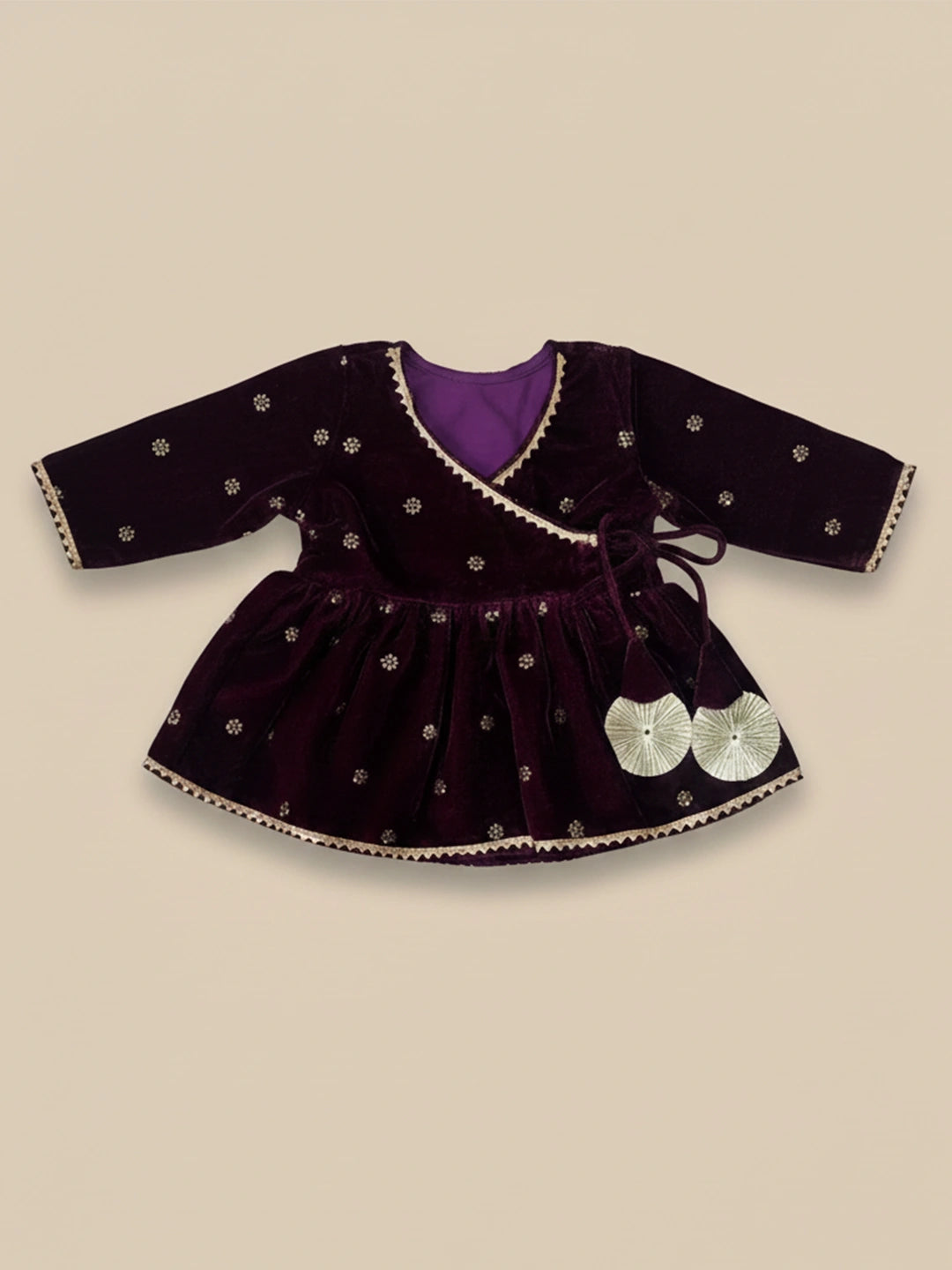 BownBee Winter Velvet Angrakha Suit Set For Infant Girls