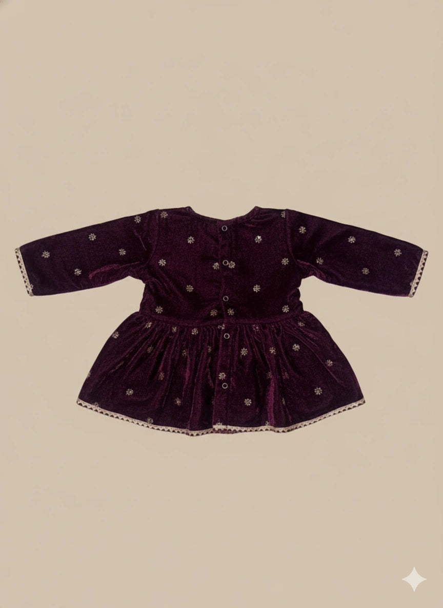 BownBee Winter Velvet Angrakha Suit Set For Infant Girls - Pink