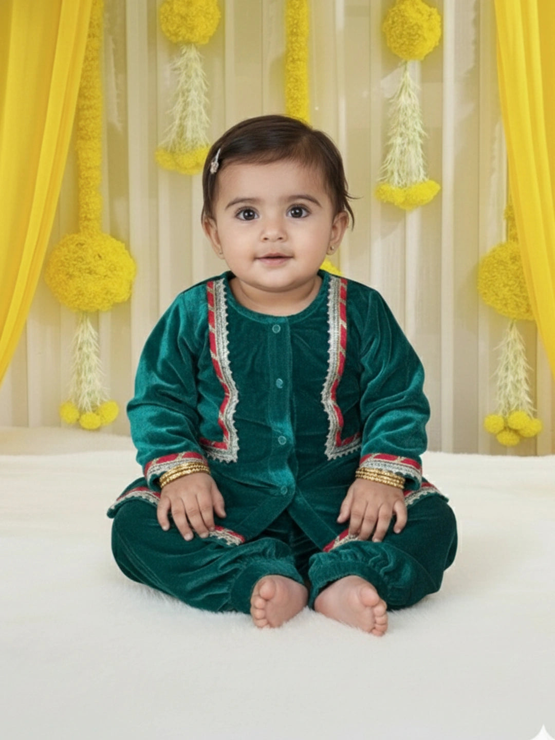 BownBee Winter Velvet Gota Suit Set For Infant Girls