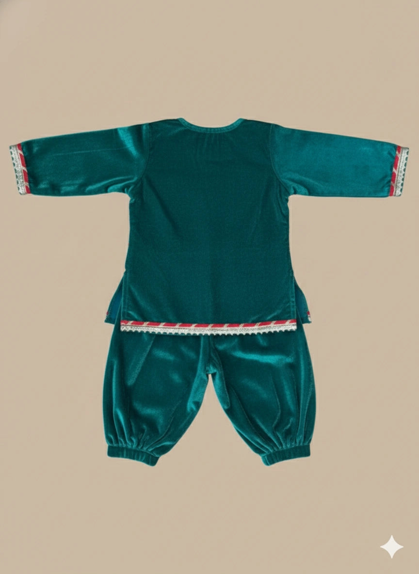 BownBee Winter Velvet Jacket Gota  Suit Set For Infant Girls