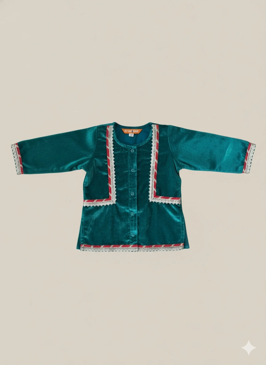 BownBee Winter Velvet Gota Suit Set For Infant Girls