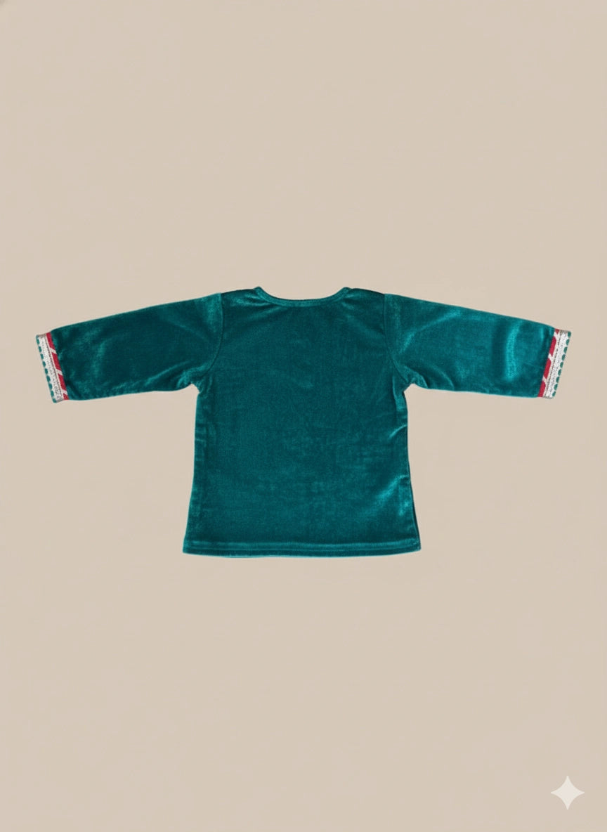 BownBee Winter Velvet Jacket Gota  Suit Set For Infant Girls