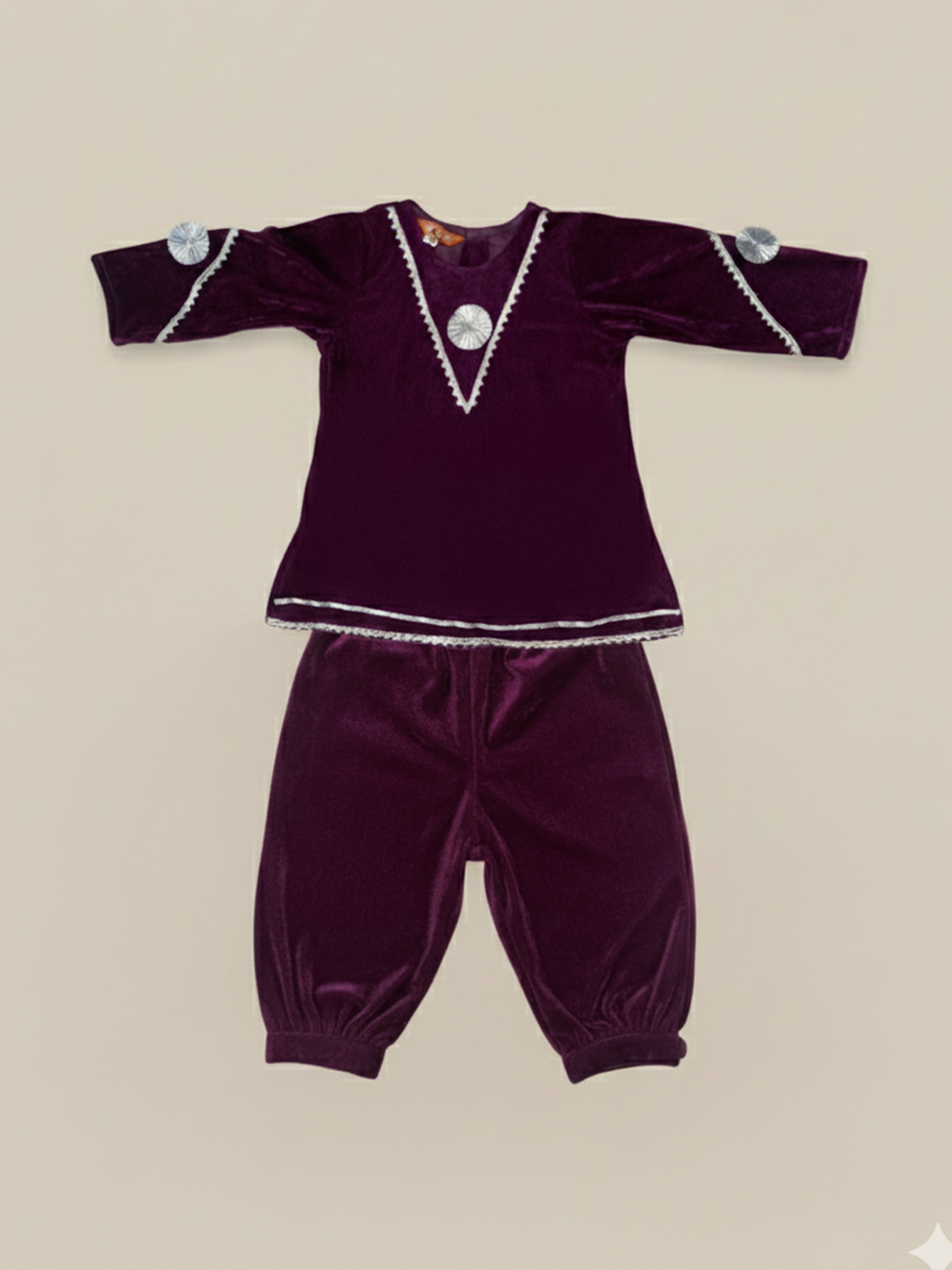 BownBee Winter Velvet Gota Suit Set For Infant Girls - Purple