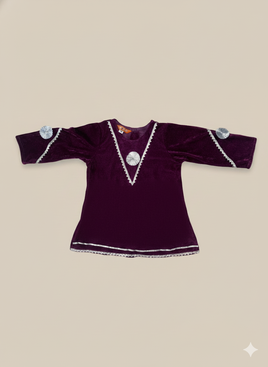 BownBee Winter Velvet Gota Suit Set For Infant Girls - Purple