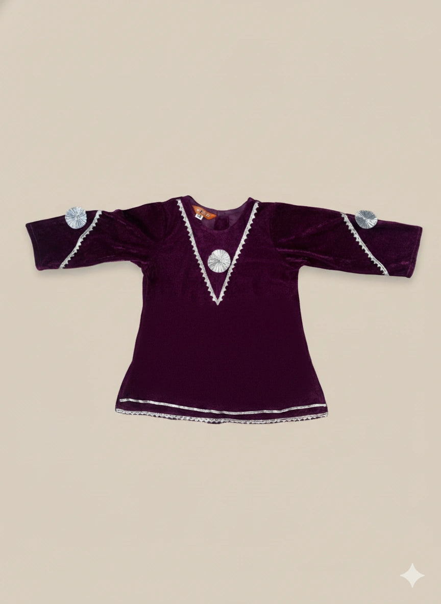 BownBee Winter Velvet Jacket Gota  Suit Set For Infant Girls