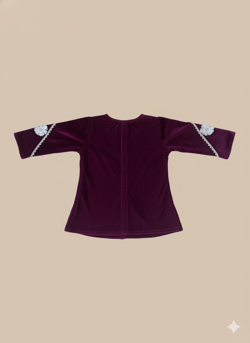 BownBee Winter Velvet Gota Suit Set For Infant Girls - Purple