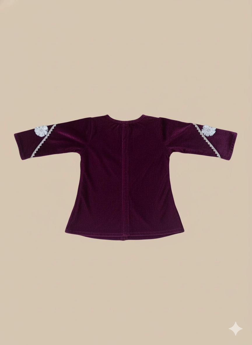 BownBee Winter Velvet Jacket Gota  Suit Set For Infant Girls