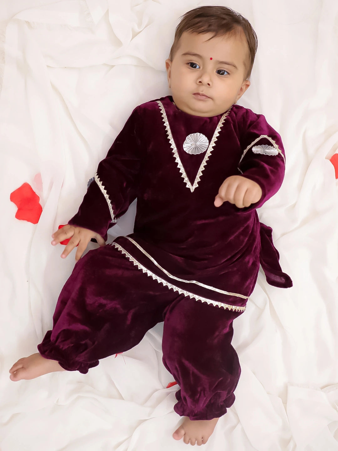 BownBee Winter Velvet Gota Suit Set For Infant Girls