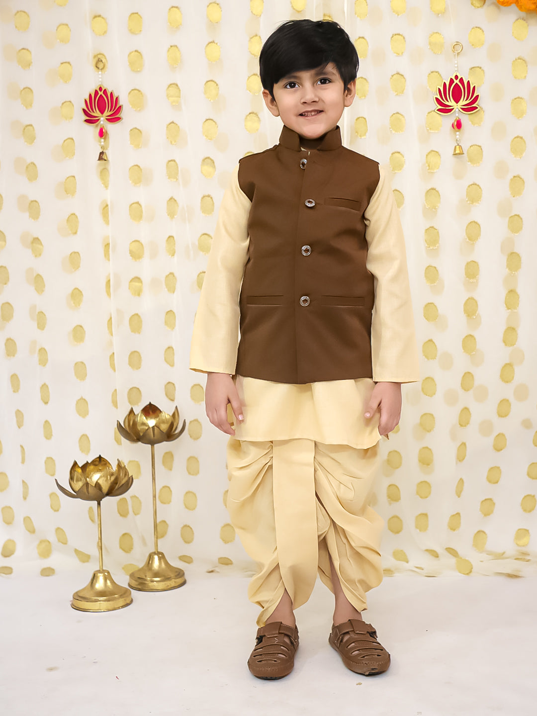 BownBee Bandh Gala Winter Nehru Jacket For Boys - Brown