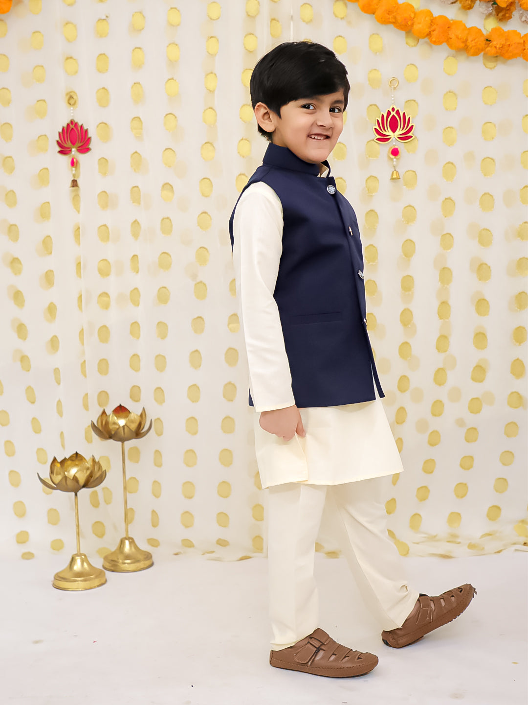 BownBee Bandh Gala Winter Nehru Jacket For Boys - Navy Blue