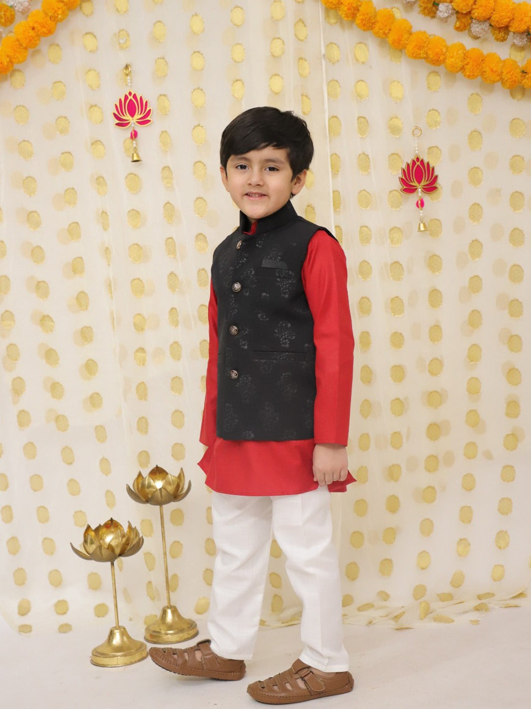 BownBee Bandh Gala Winter Nehru Jacket For Boys - Black