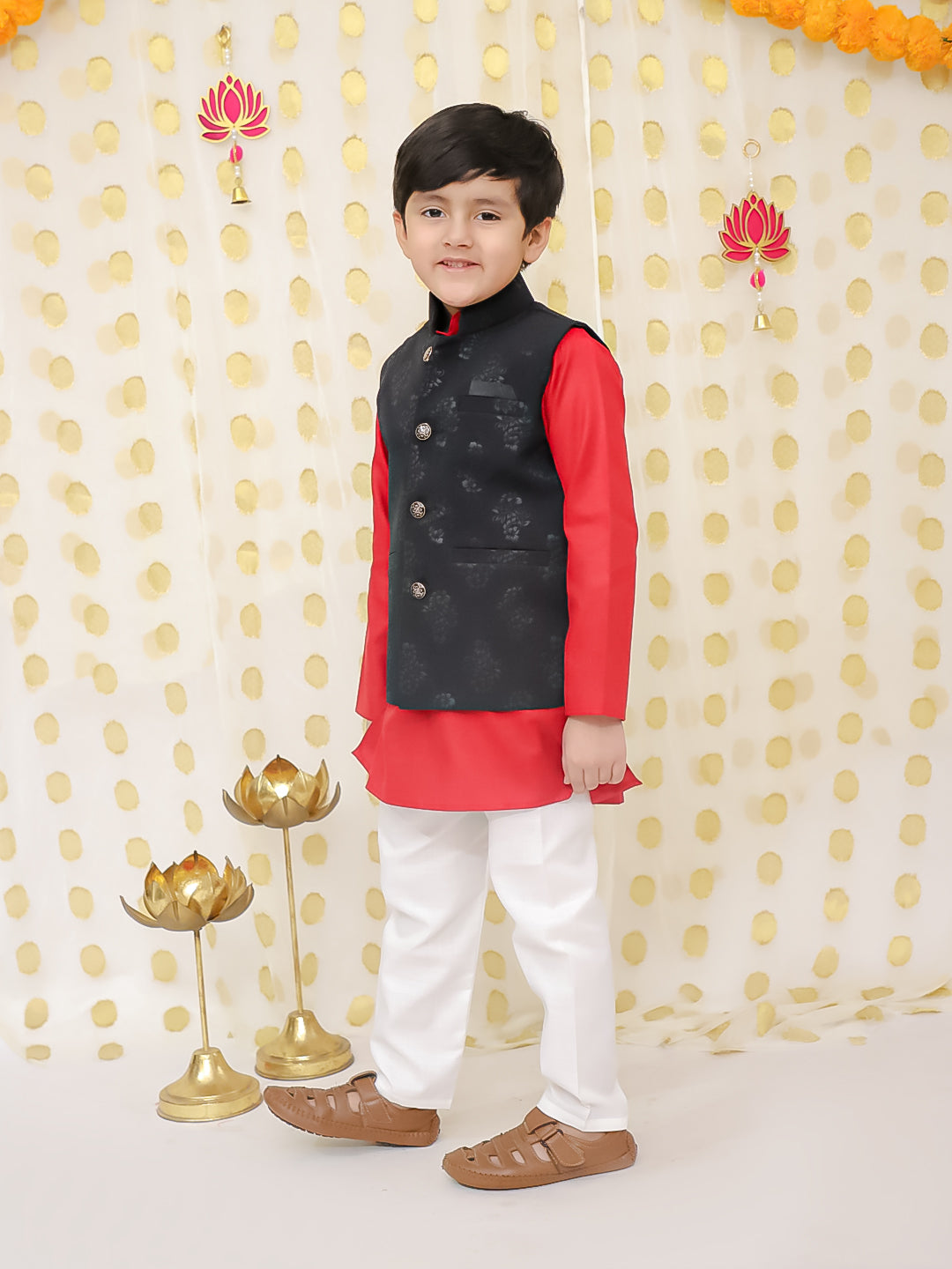 BownBee Bandh Gala Winter Nehru Jacket For Boys - Black