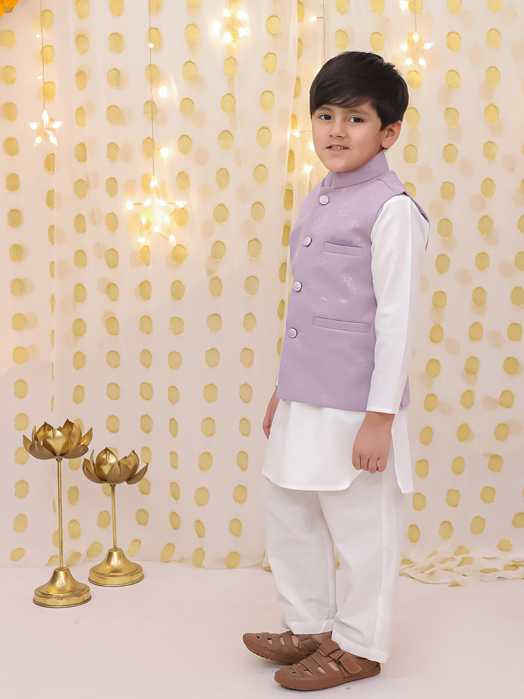 BownBee Bandh Gala Winter Nehru Jacket For Boys - Lilac