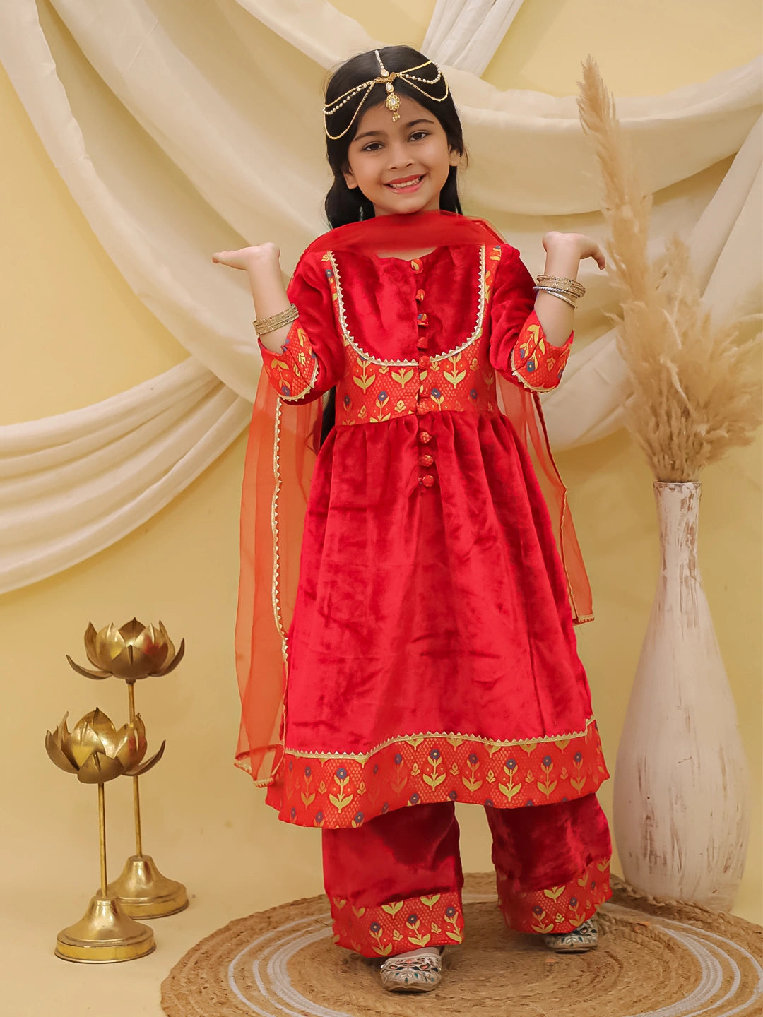 BownBee Wedding Quater  sleeves Velvet Jacquard Anarkali Suit Set