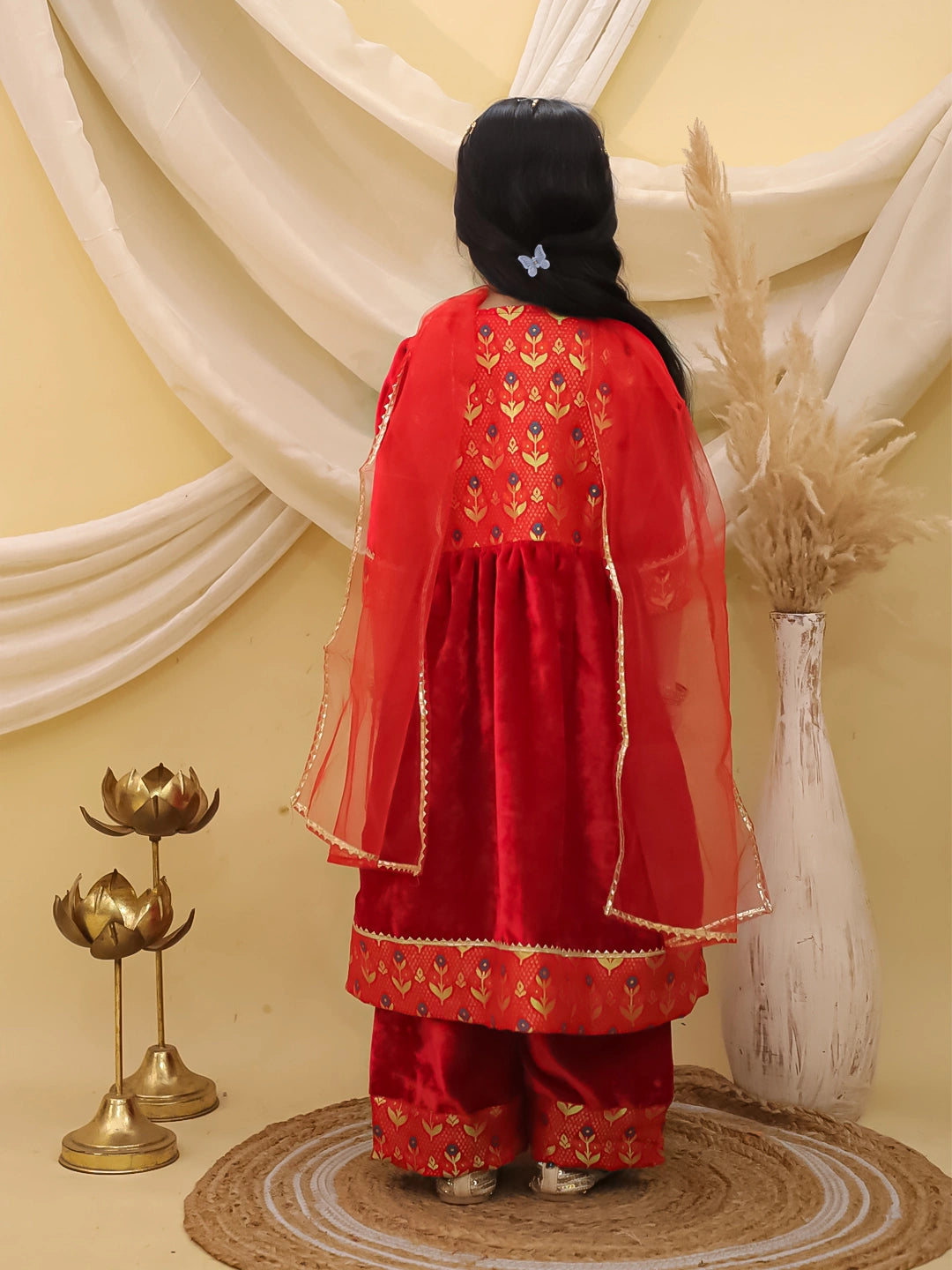 BownBee Wedding Quater  sleeves Velvet Jacquard Anarkali Suit Set