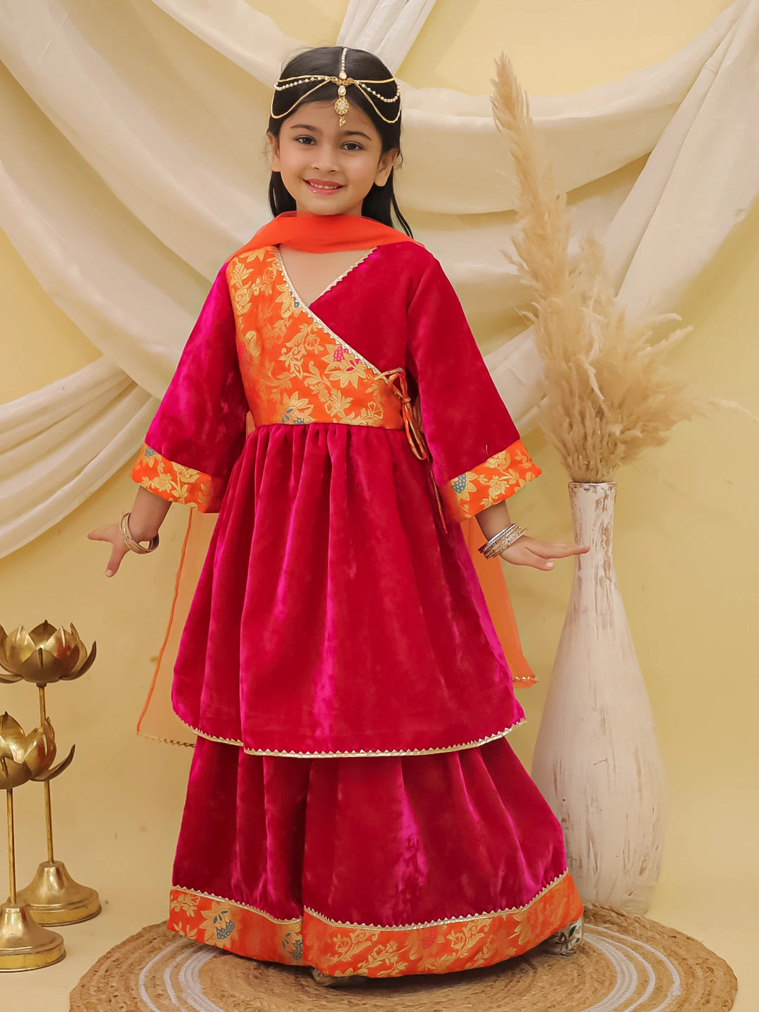 BownBee Wedding Velvet Jacquard Sharara Suit Set