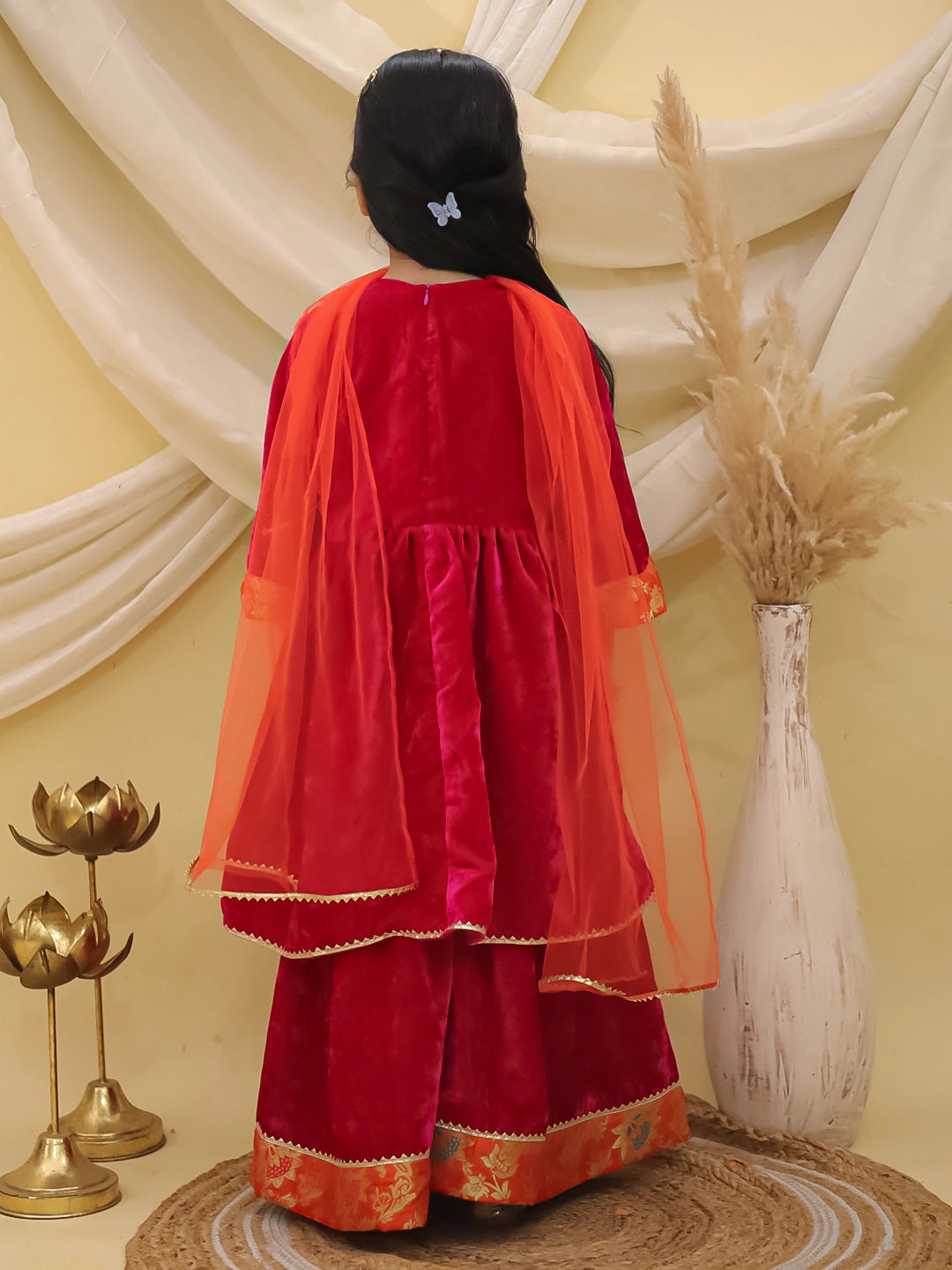 BownBee Wedding Velvet Jacquard Sharara Suit Set