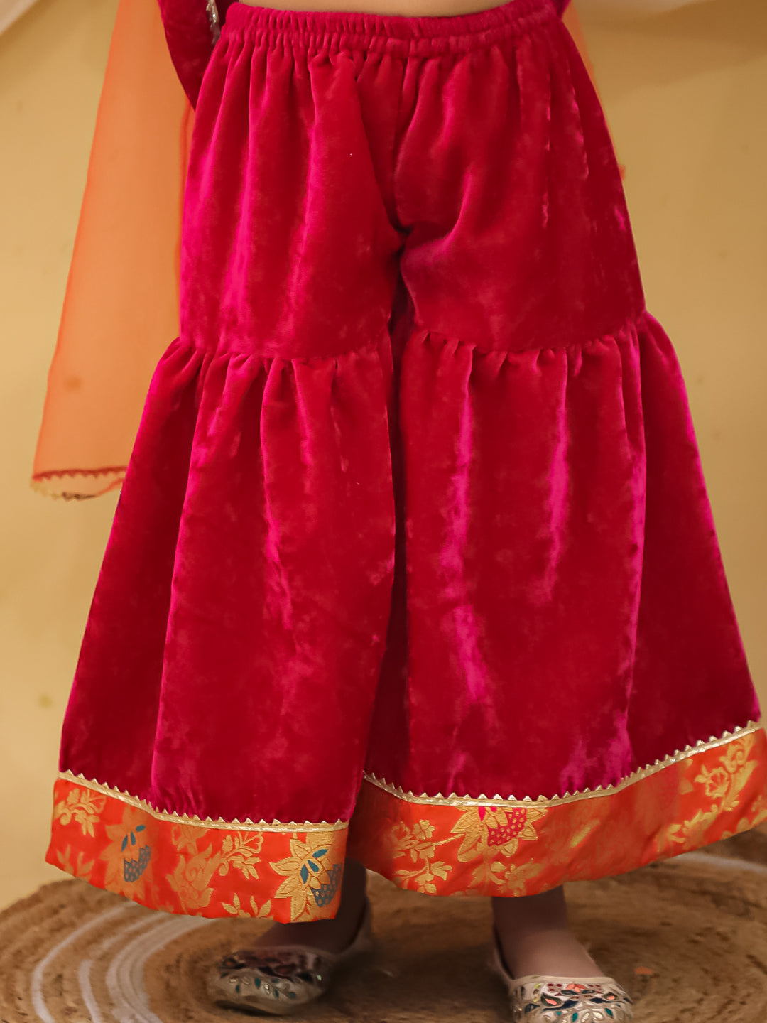 BownBee Wedding Velvet Jacquard Sharara Suit Set -Pink