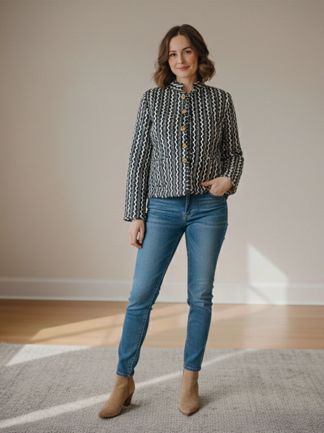 BownBee Pure Cotton Printed Quilted & Reversible Jackets For Women - Red