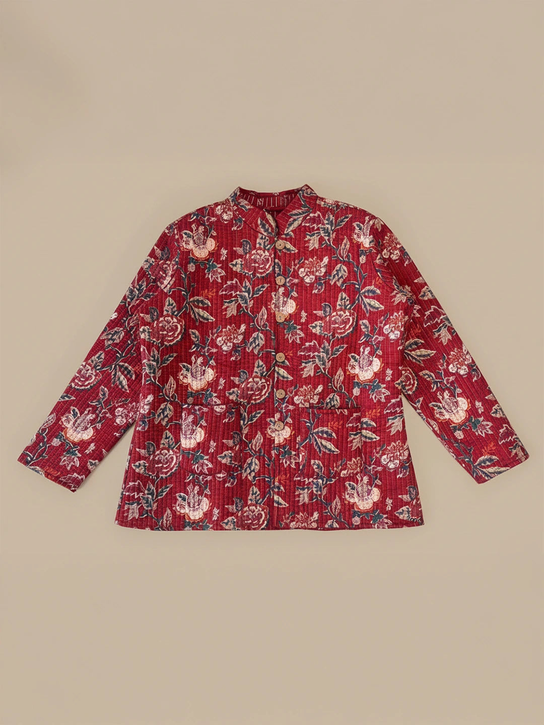 BownBee Pure Cotton Printed Quilted & Reversible Jackets For Women - Red