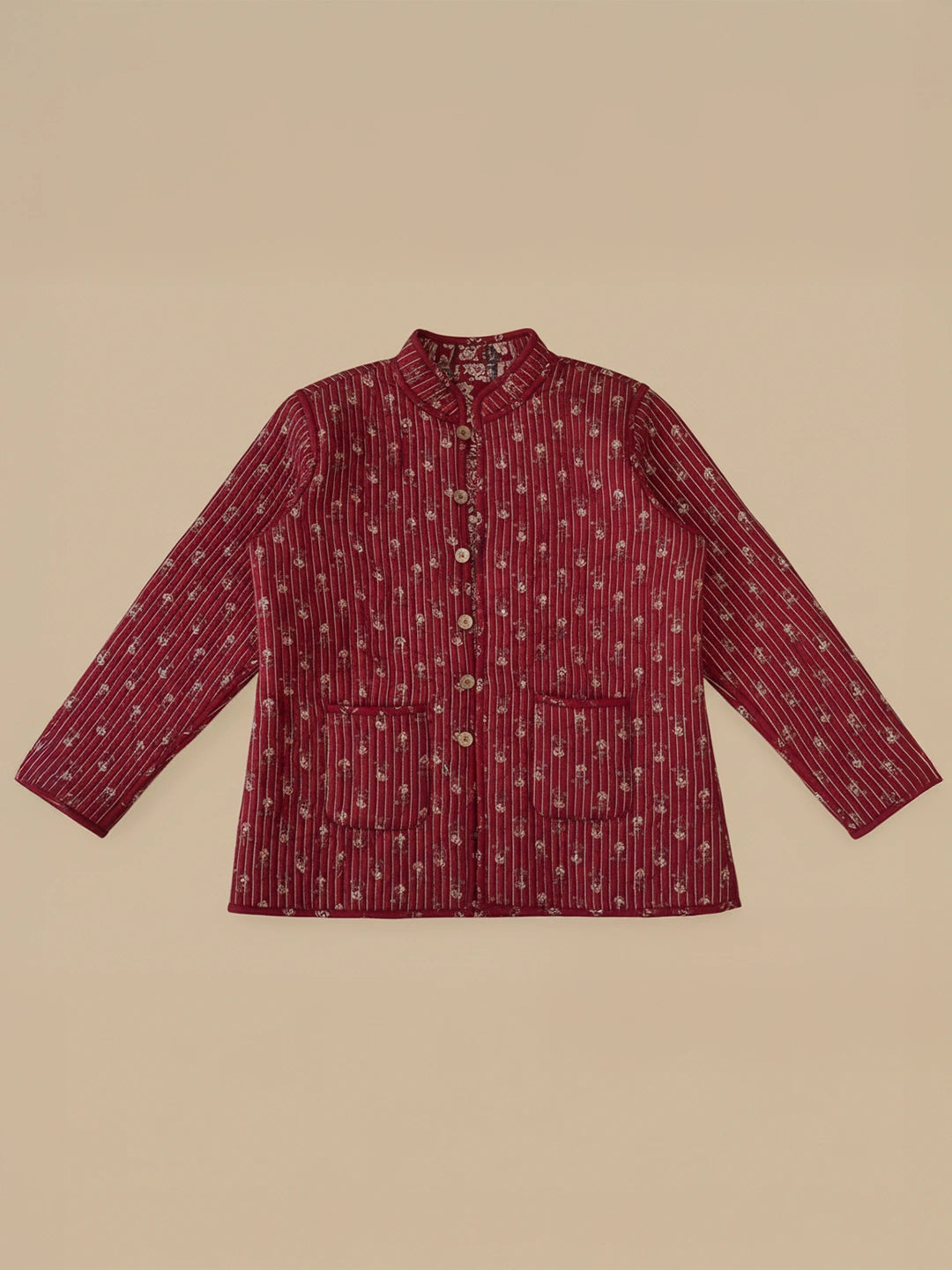 BownBee Pure Cotton Printed Quilted & Reversible Jackets For Women - Red