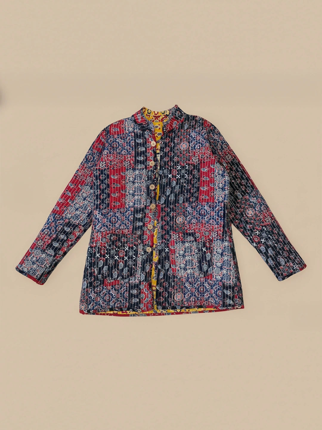 BownBee Pure Cotton Printed Quilted & Reversible Jackets For Women - Red