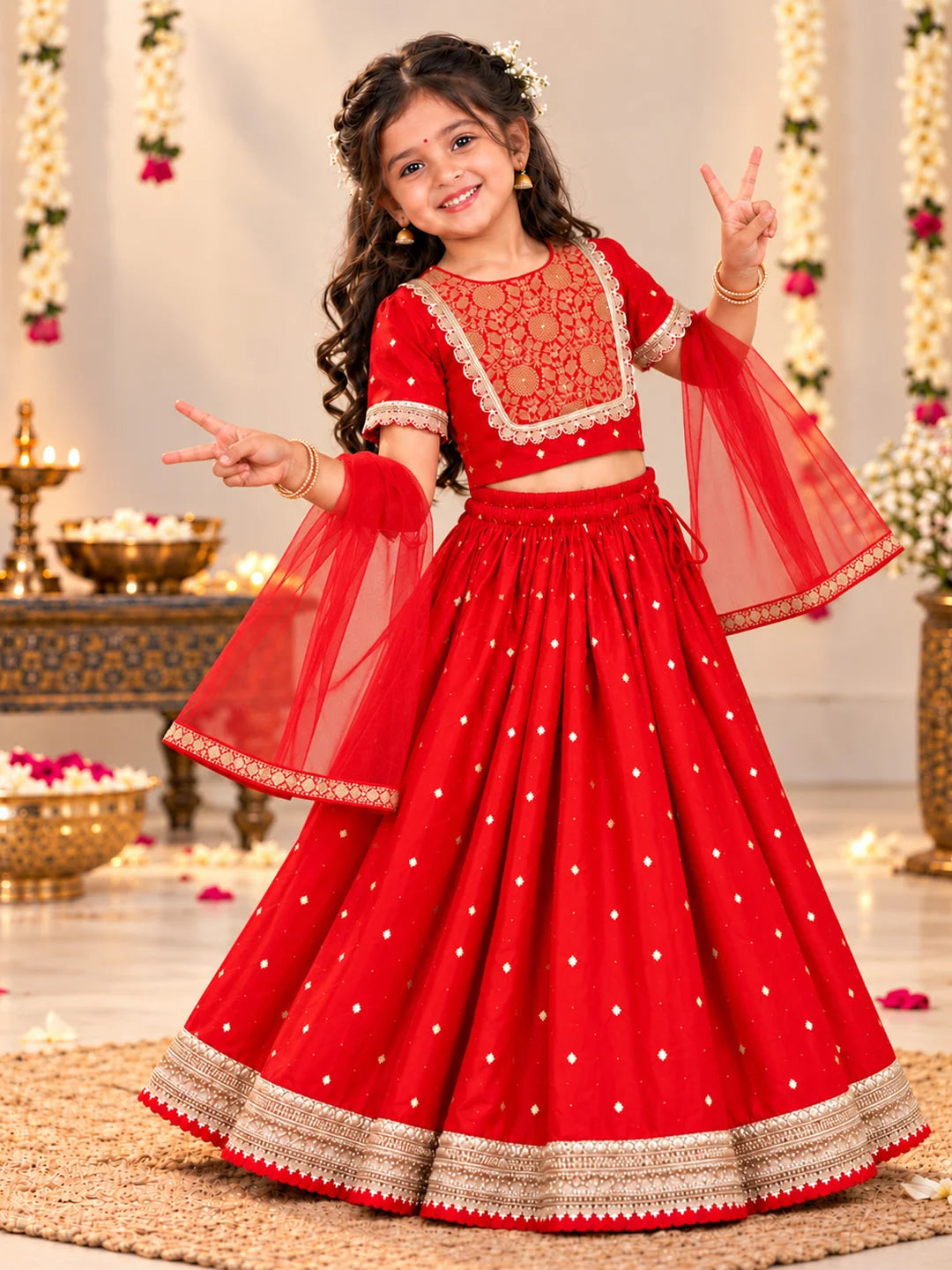 Bownbee Wedding Taffeta Lehenga choli With Net dupatta Set For Girls