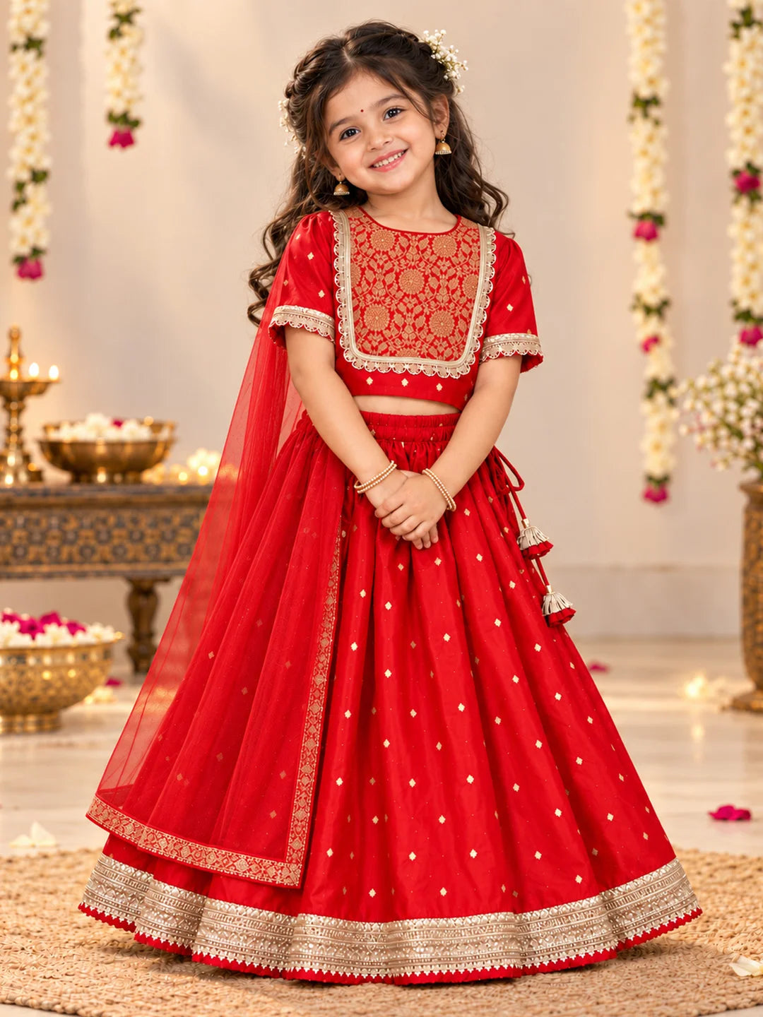 Bownbee Wedding Taffeta Lehenga choli With Net dupatta Set For Girls