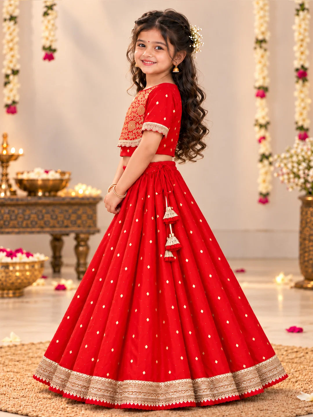 Bownbee Wedding Taffeta Lehenga choli With Net dupatta Set For Girls