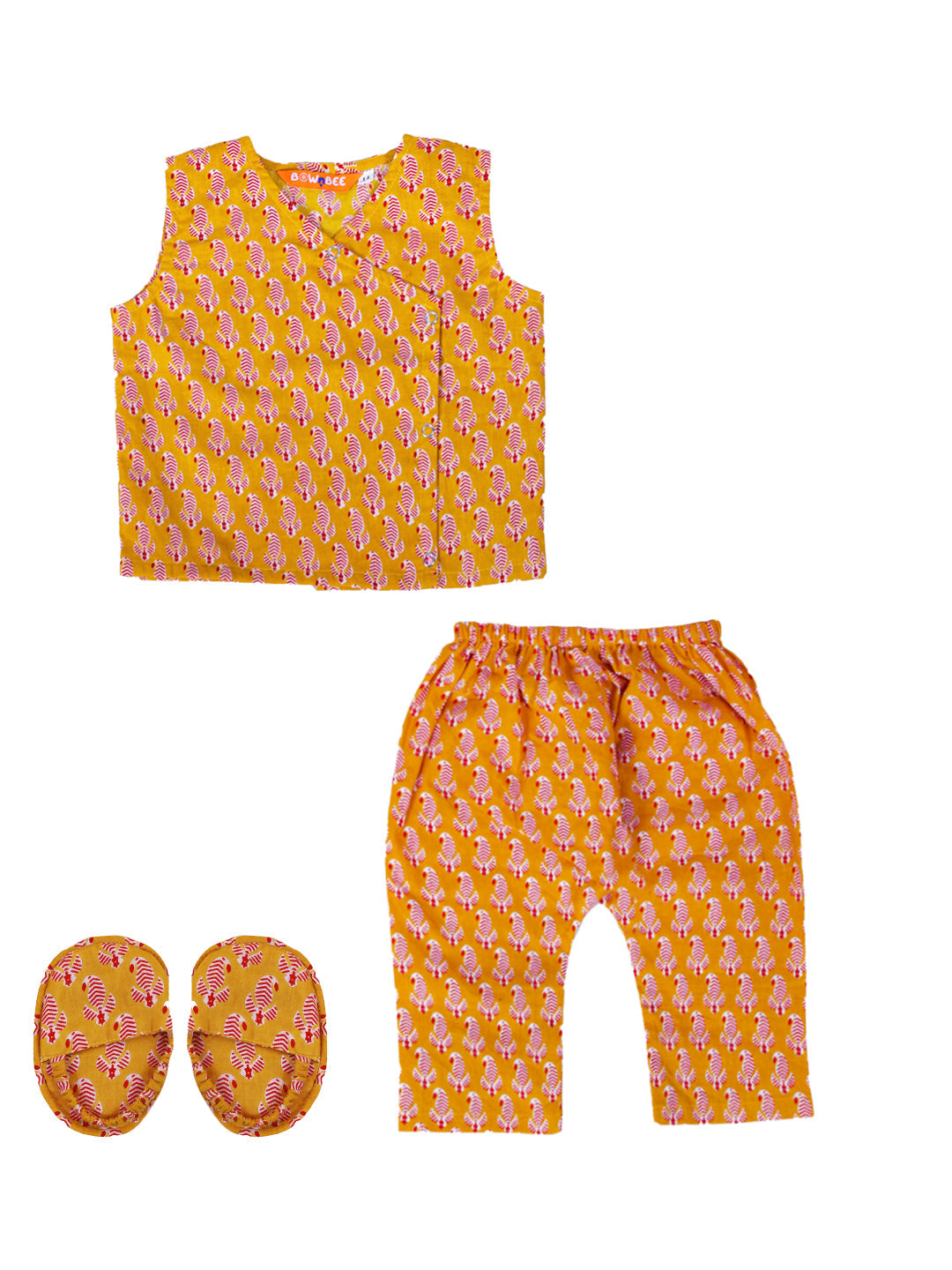 BownBee Baby Boy Pure Cotton Kurta Pajama with Booties Set - Yellow