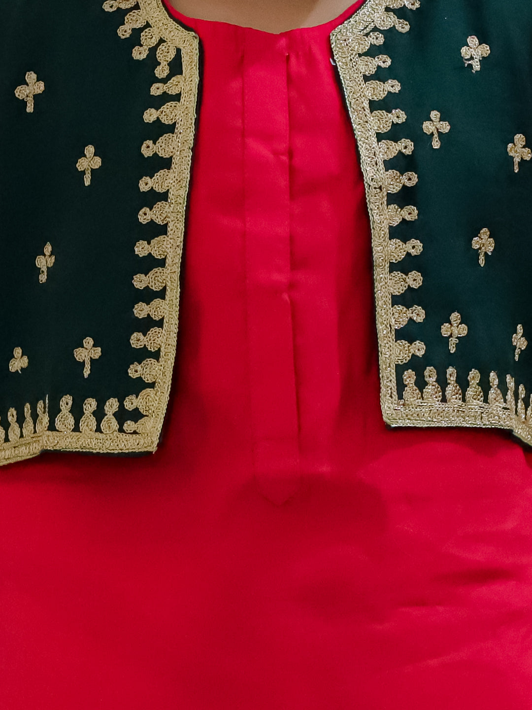 BownBee Girls Embroidered Attached Jacket Kurti with Dhoti - Pink
