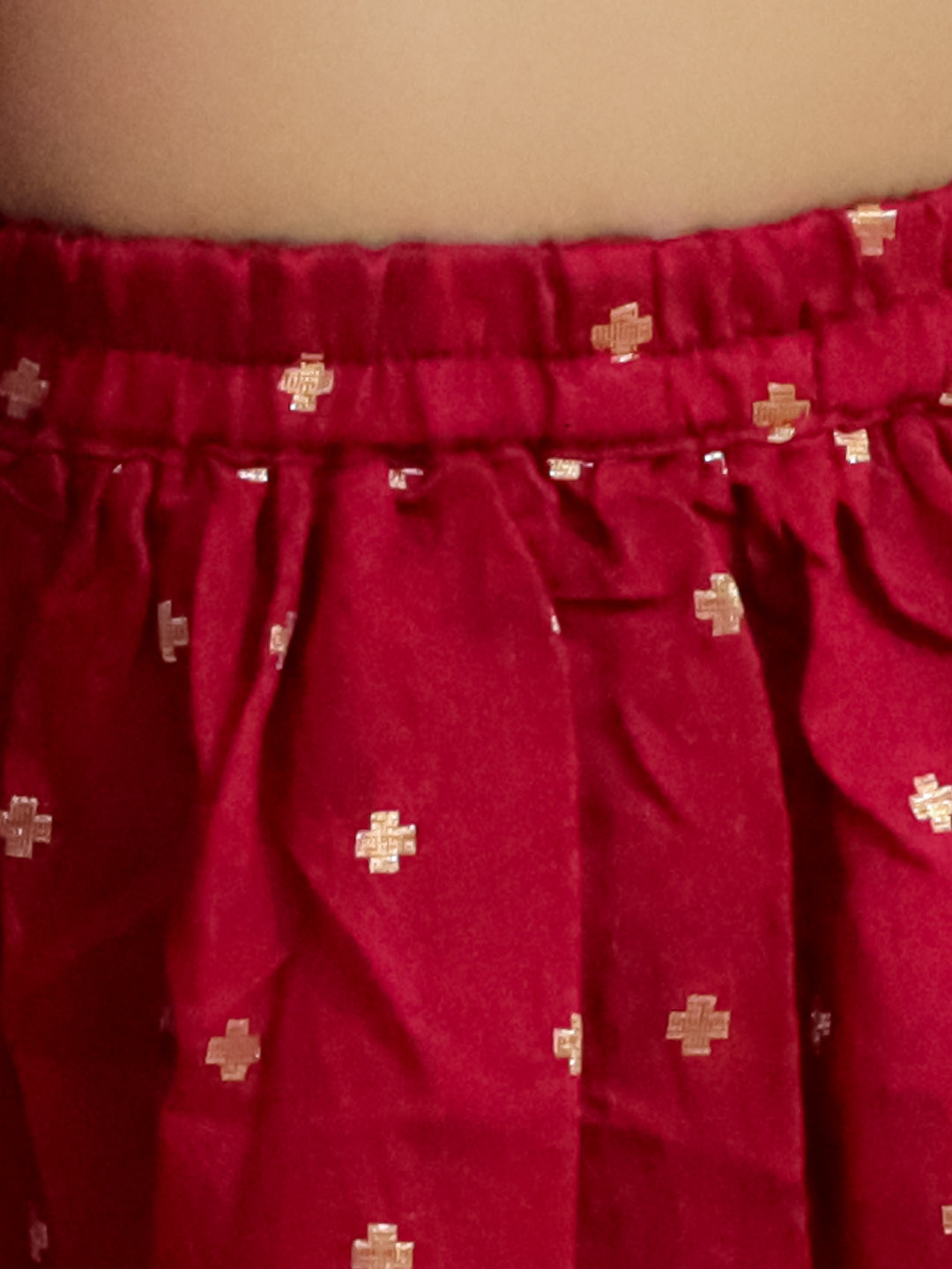BownBee Pure Chanderi Halter Neck Top with Lehenga & Dupatta for Girls- Maroon