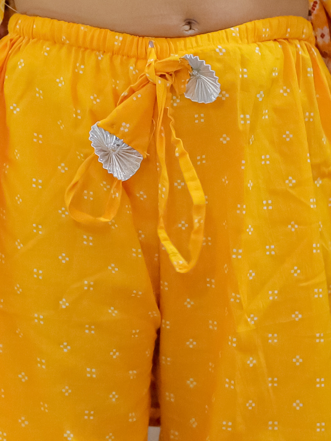 BownBee Girls Pure Cotton Angrakha Kurti Pant with Dupatta - Yellow
