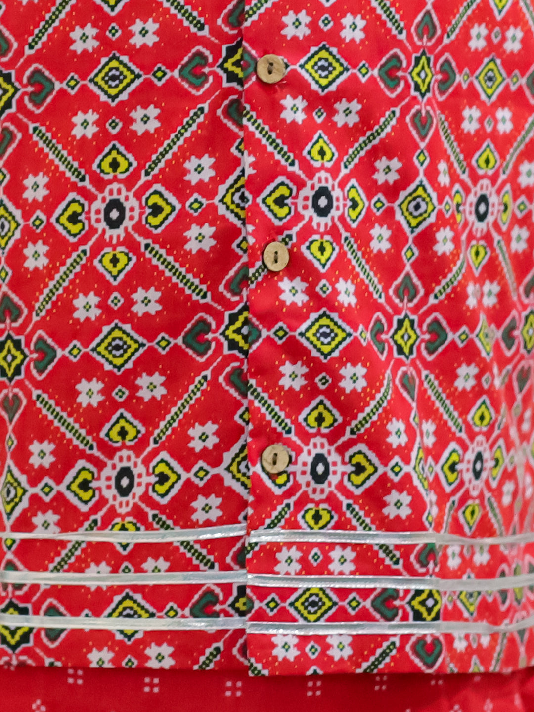BownBee Pure Cotton Printed Jacket with Kurta Pajama for Boys- Red