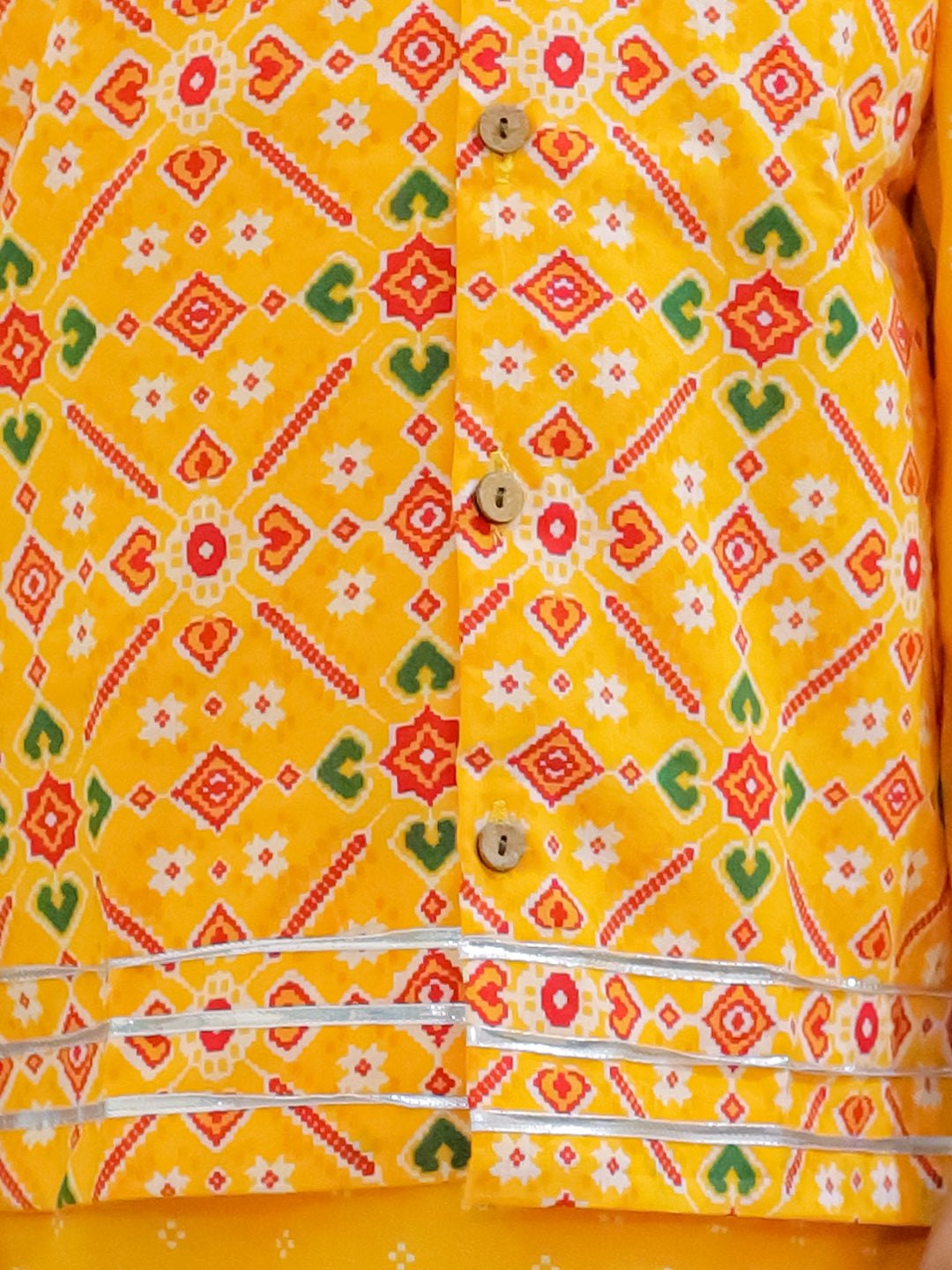 BownBee Pure Cotton Printed Jacket with Kurta Pajama for Boys- Yellow