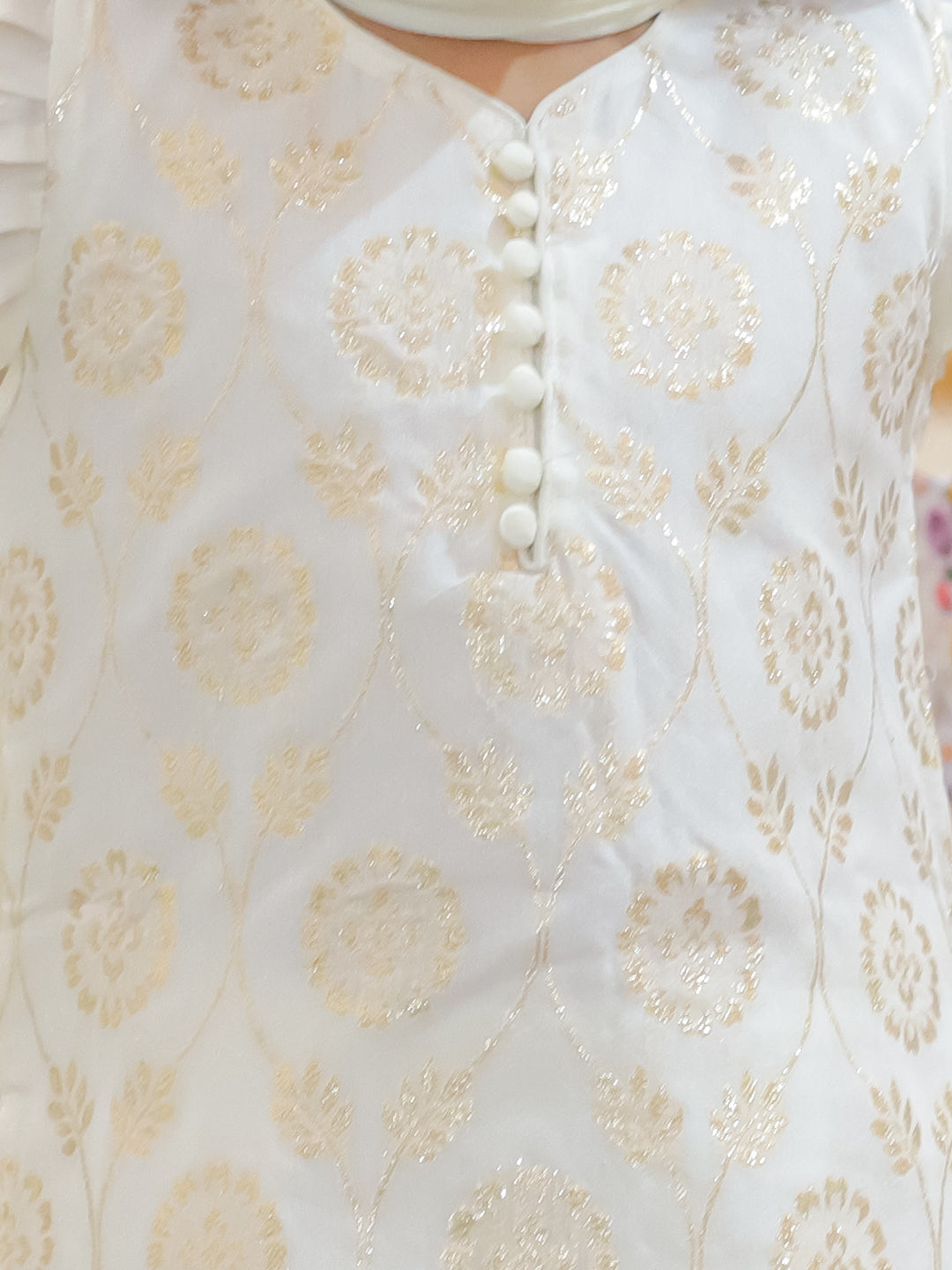 BownBee Girls Chanderi Kurti with Patiala Salwar and Dupatta - Off White