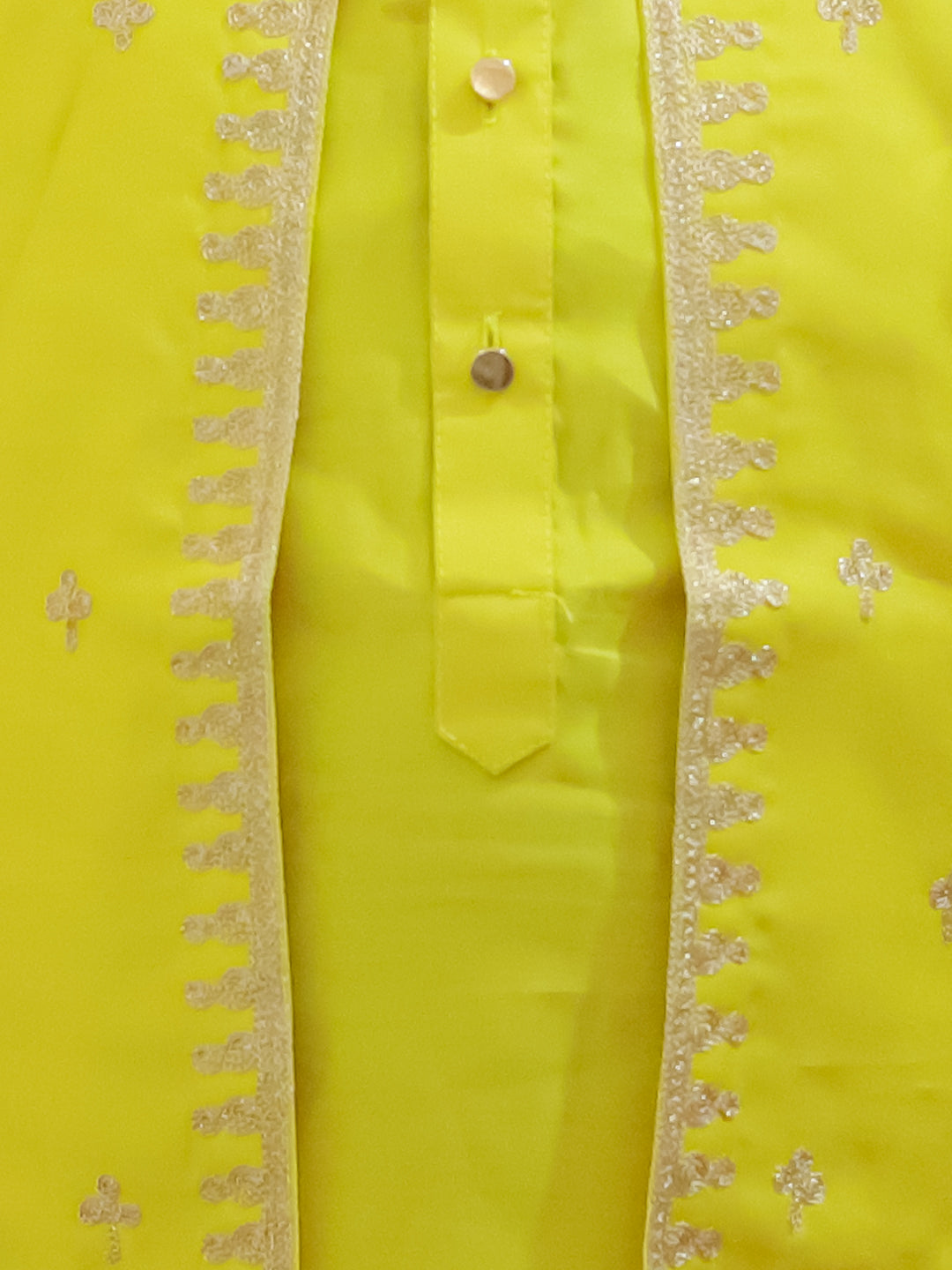 BownBee Pure Chanderi Embroidered Attached Jacket Kurta Pajama for Boys- Yellow