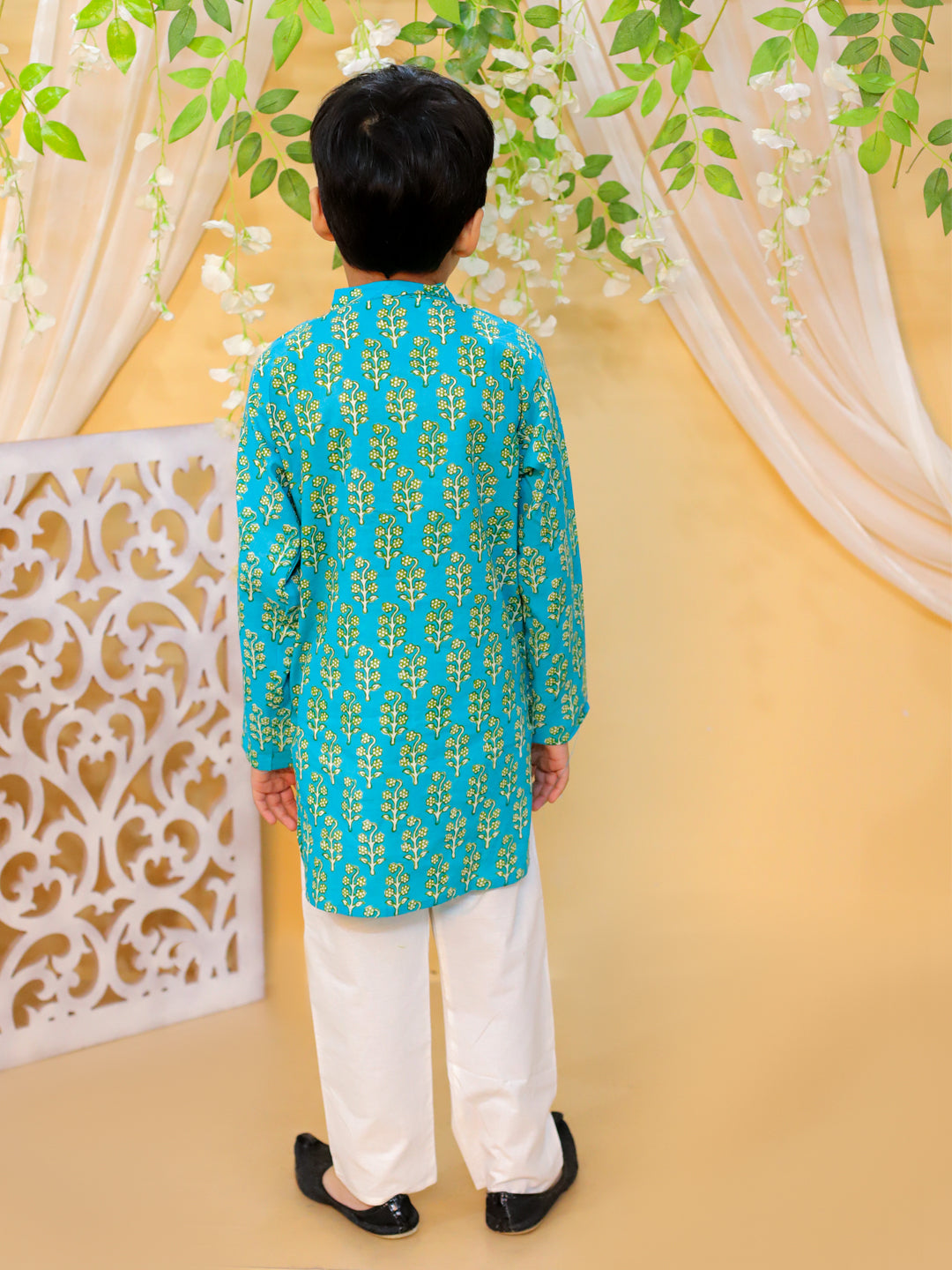 BownBee Asymmetric Front Open Kurta Pajama For Boys - Green