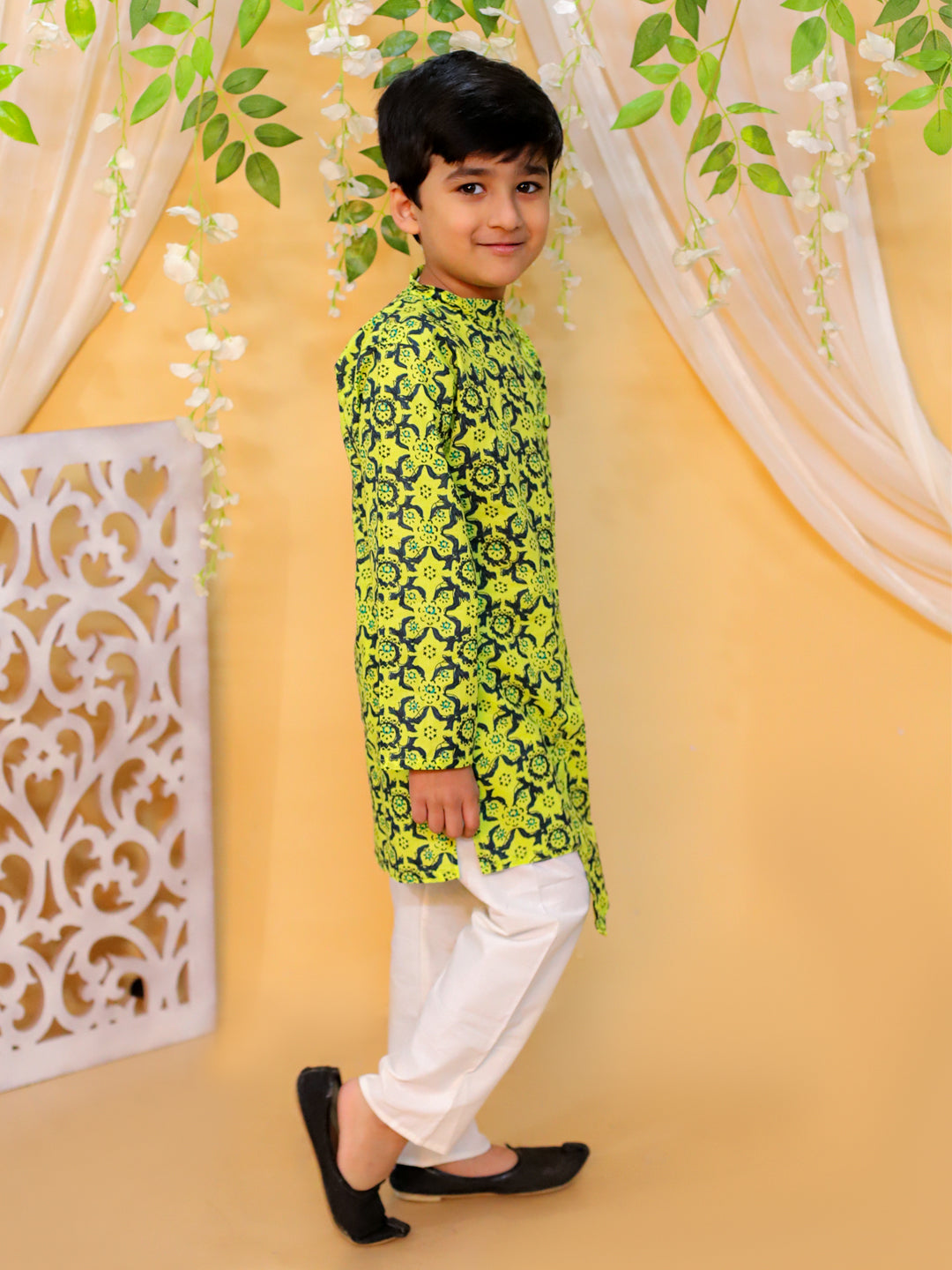 BownBee Asymmetric Front Open Kurta Pajama For Boy- Yellow