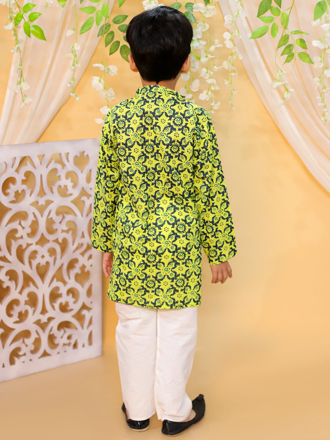 BownBee Asymmetric Front Open Kurta Pajama For Boy- Yellow