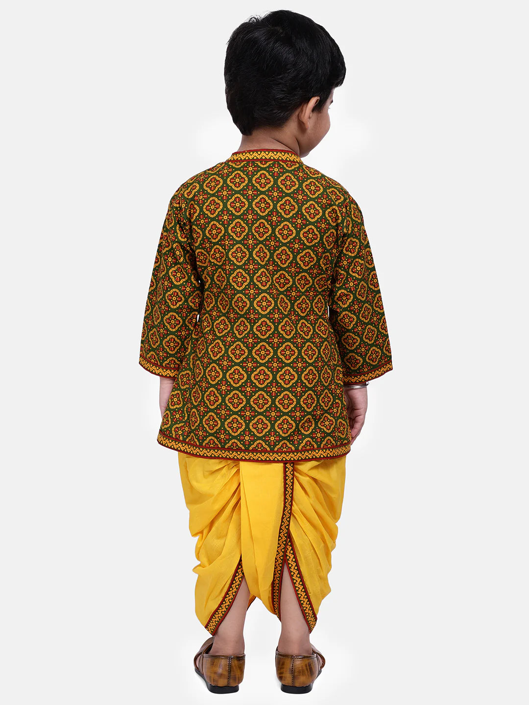 BownBee Boys Jaipuri Print Full Sleeves Angrakha Style Kurta & Dhoti Set