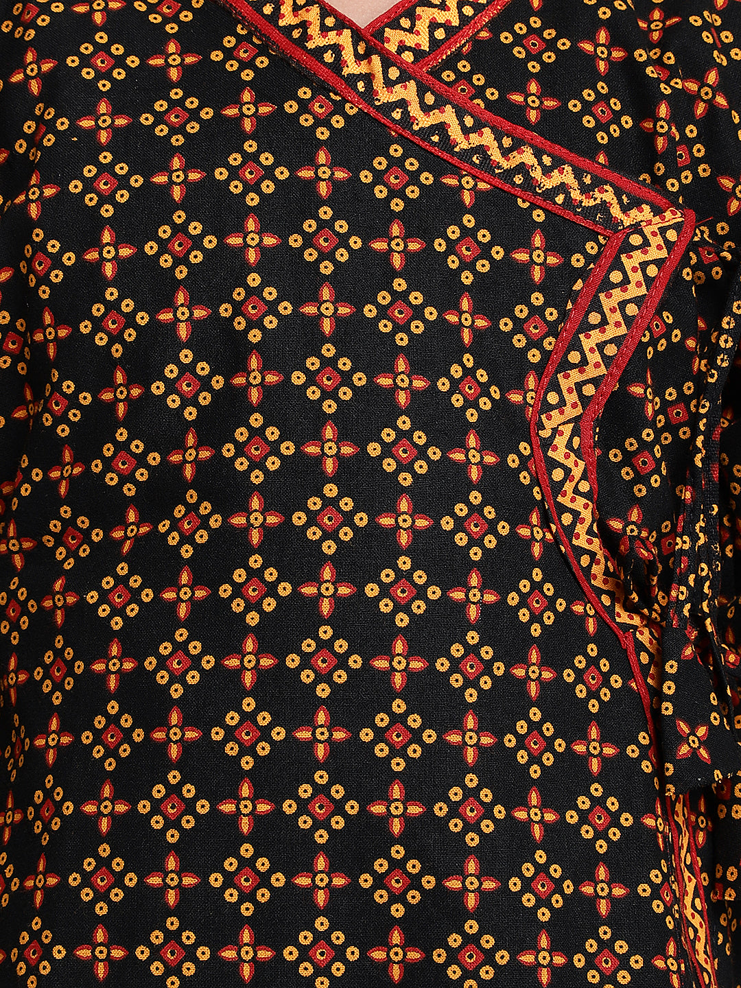 BownBee Full Sleeves Jaipuri Print Kurta With Dhoti - Black & Yellow