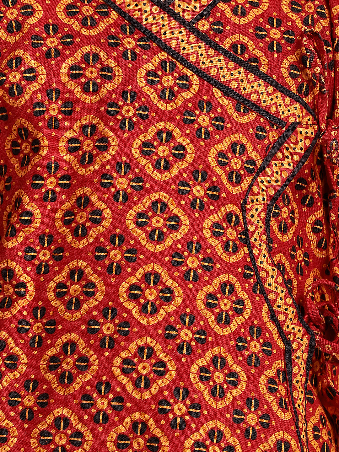 BownBee Full Sleeves All Over Printed Kurta With Dhoti - Red & Yellow